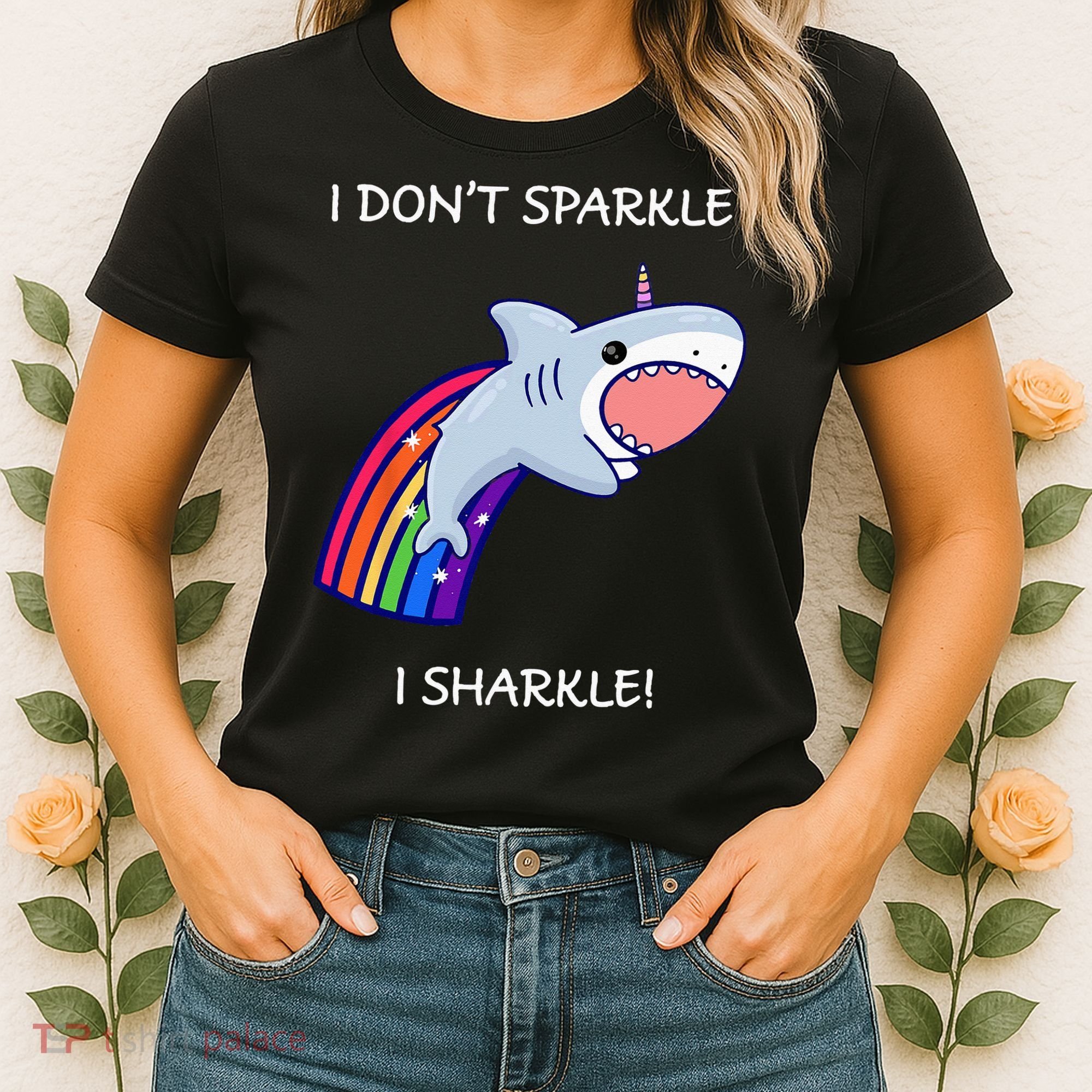 I Don't Sparkle I Sharkle Shark Unicorn Rainbow Women's T-Shirt
