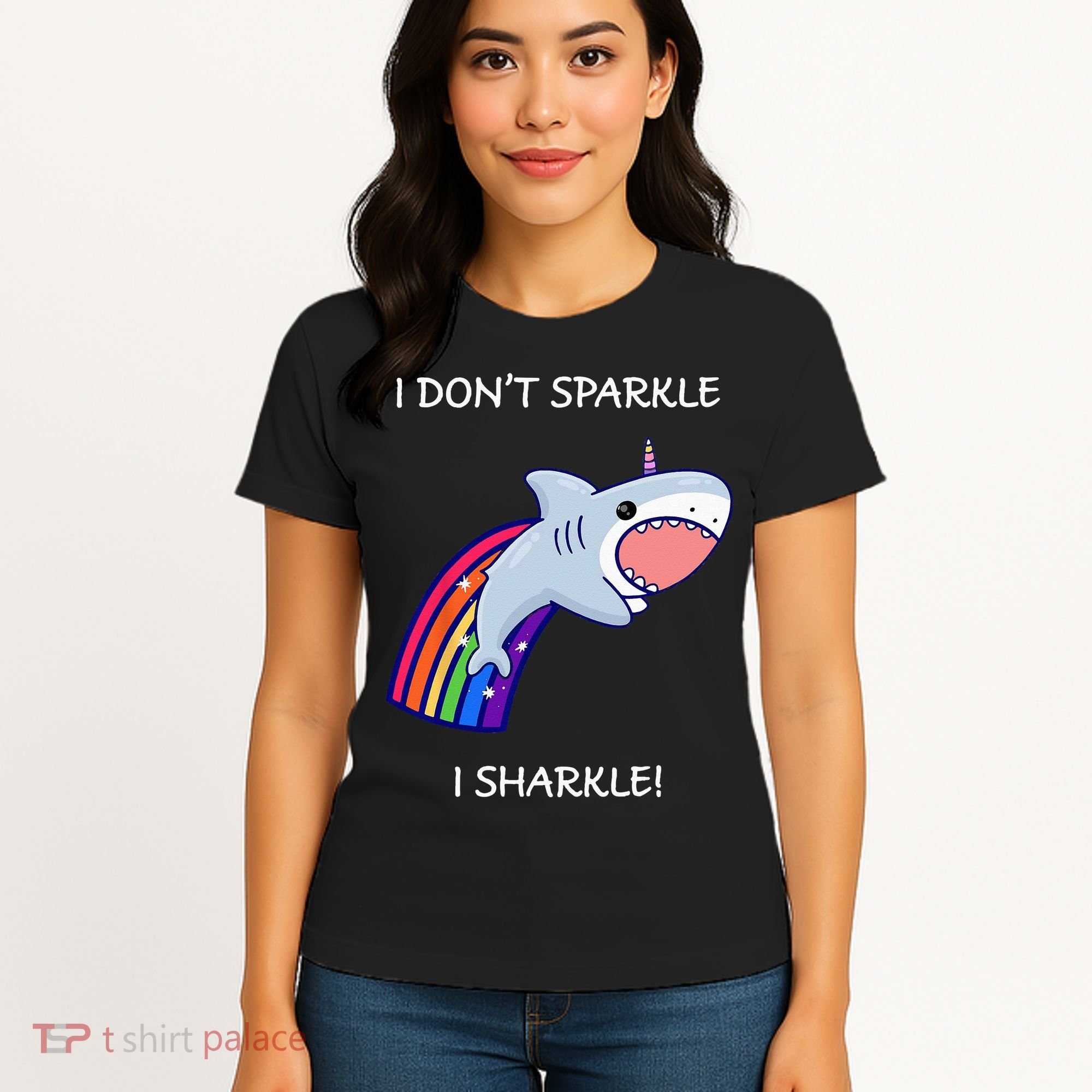 I Don't Sparkle I Sharkle Shark Unicorn Rainbow Women's T-Shirt