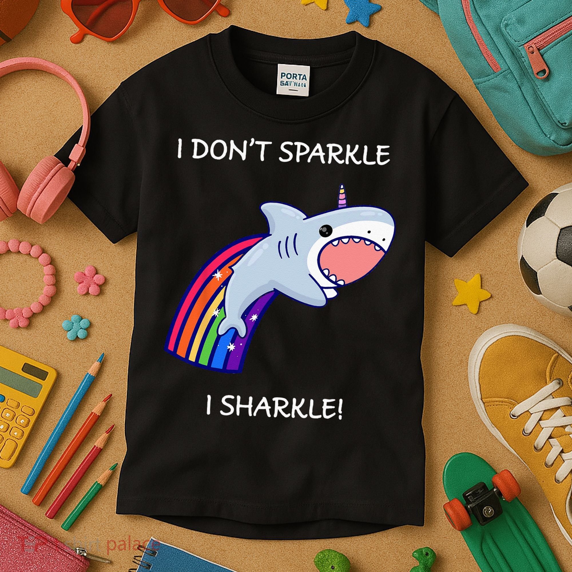 I Don't Sparkle I Sharkle Shark Unicorn Rainbow Kids T-Shirt