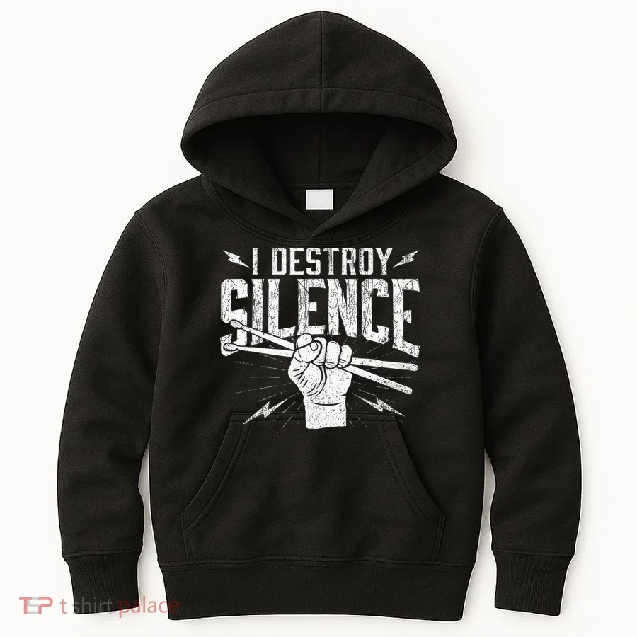 I Destroy Silence Drummer Music Lover Kids Hoodie