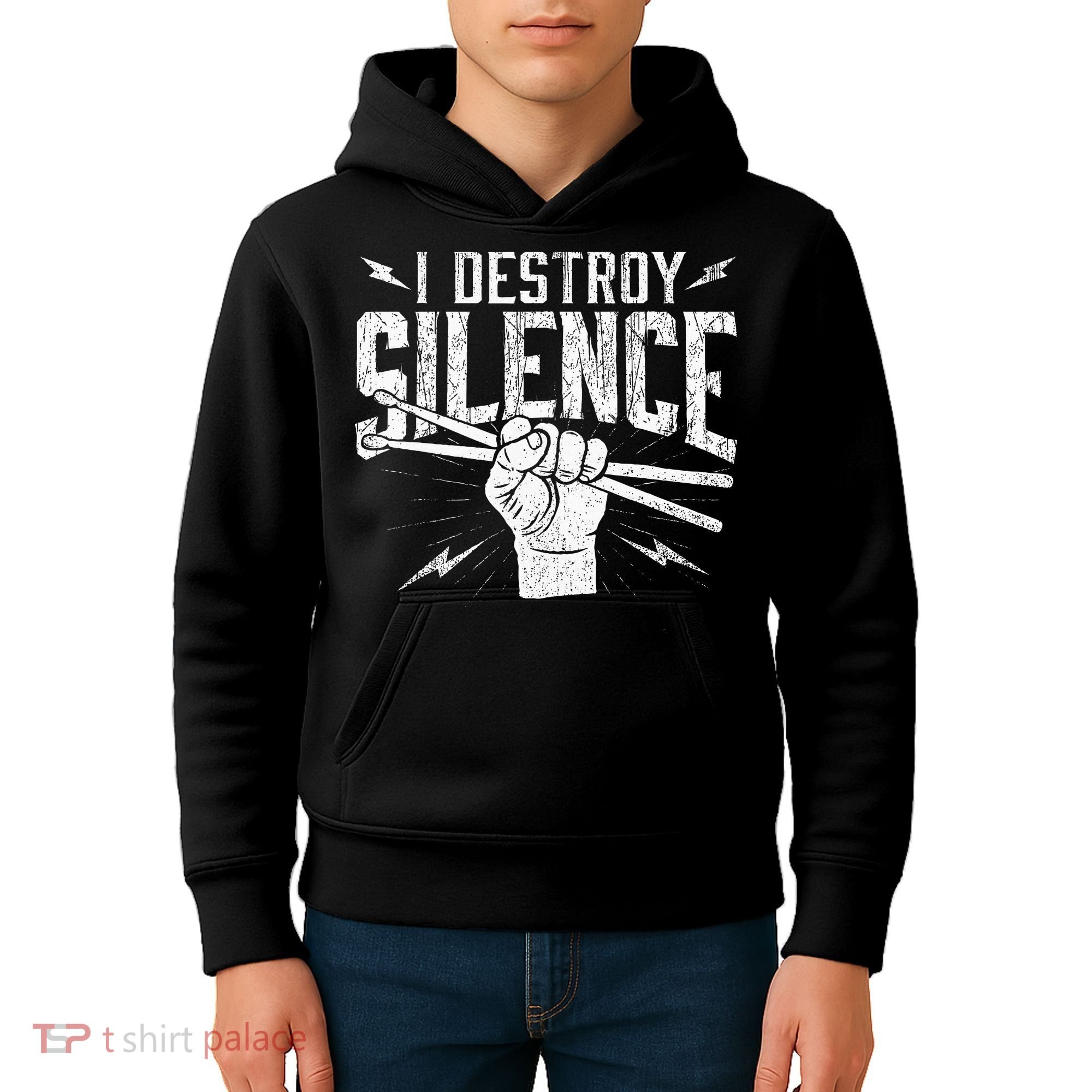 I Destroy Silence Drummer Music Lover Kids Hoodie