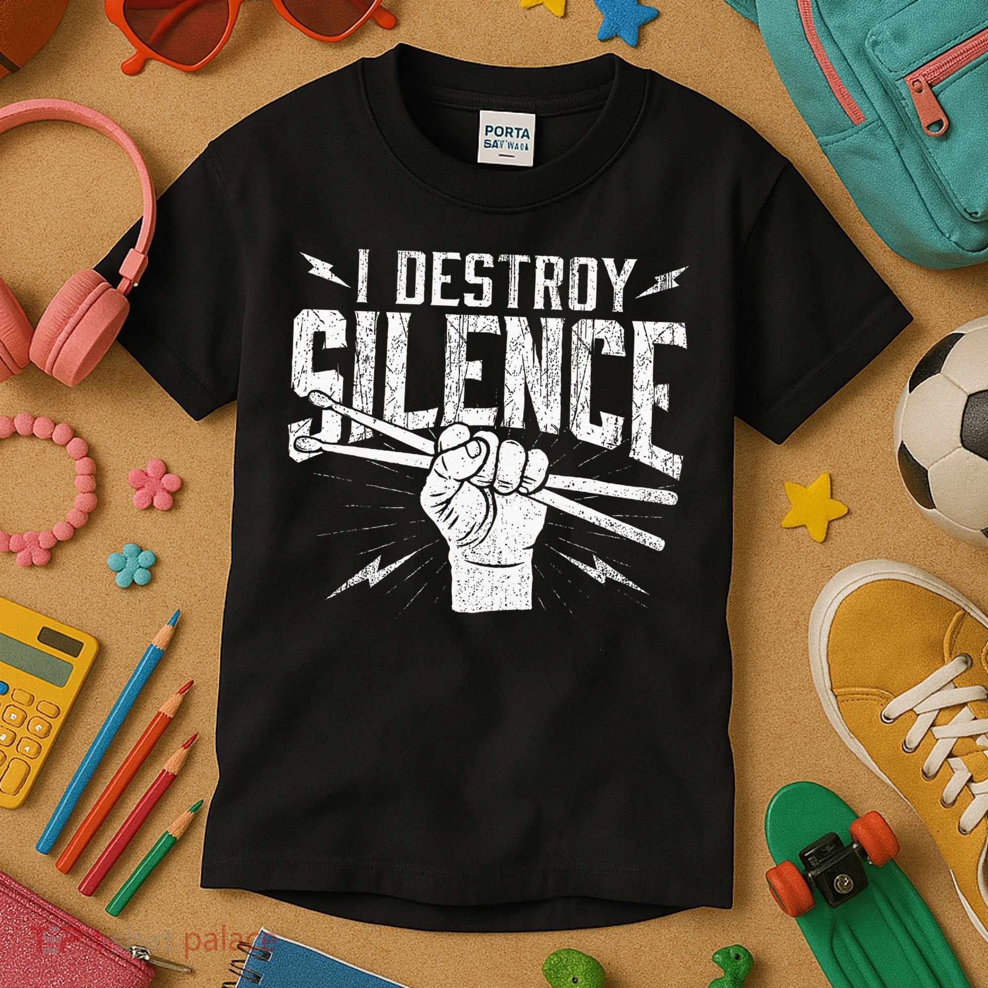 I Destroy Silence Drummer Music Lover Kids T-Shirt