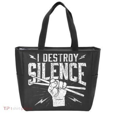 I Destroy Silence Drummer Music Lover Tote Bag