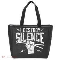 I Destroy Silence Drummer Music Lover Tote Bag thumb 0