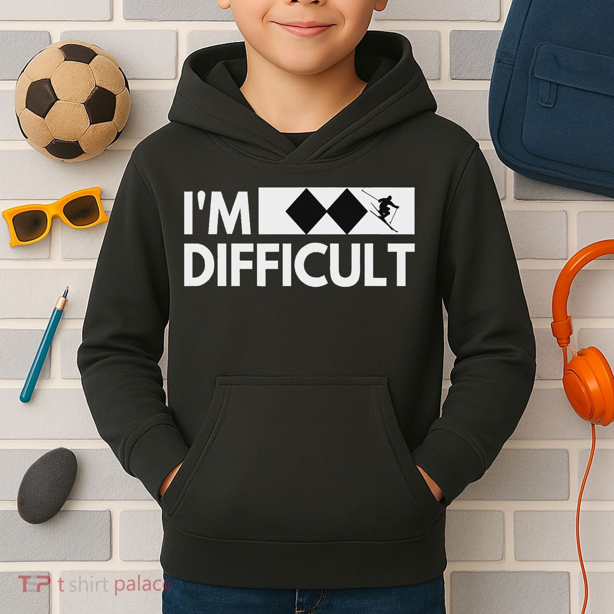 I'm Difficult Snow Ski Trip Funny Snow Skiing Downhill Skier Kids Hoodie