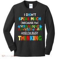 I Don't Speak Much Brilliant Puzzle And I'm Busy Thinking Autism Awareness Day Kids Long Sleeve Shirt thumb 0