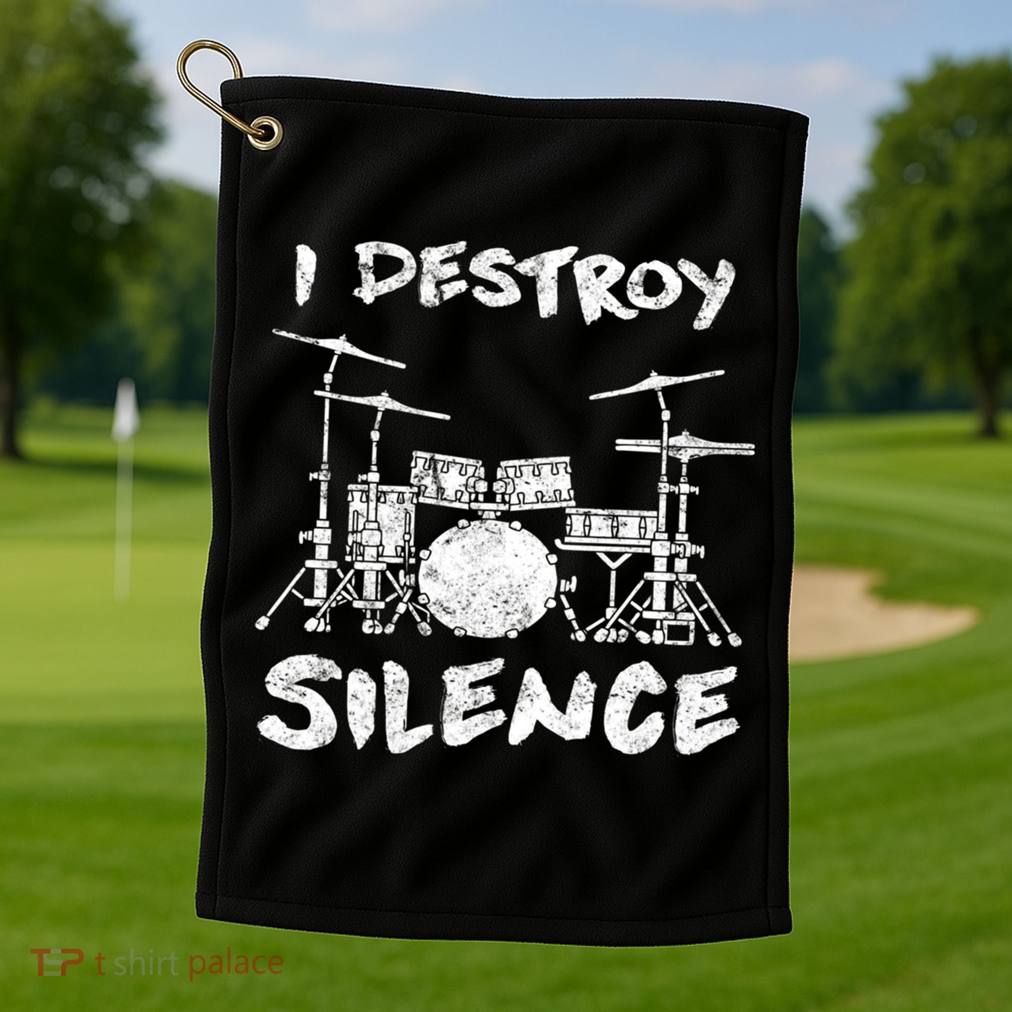 I Destroy Silence Drummer Gift Golf Towel