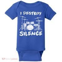 I Destroy Silence Drummer Gift Baby Bodysuit thumb 0