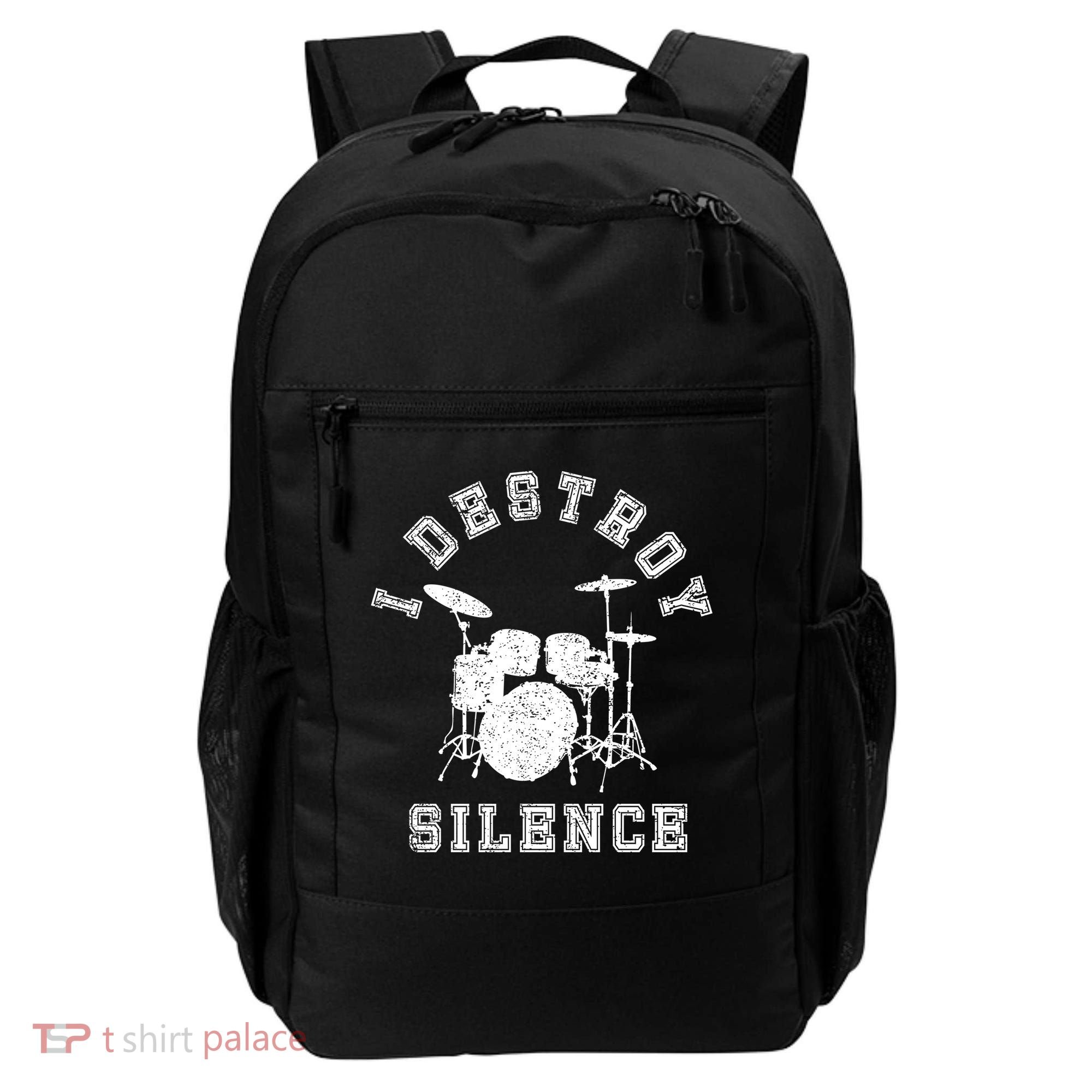 I Destroy Silence Drums Gift Drummer Rock Band Music Fan Backpack