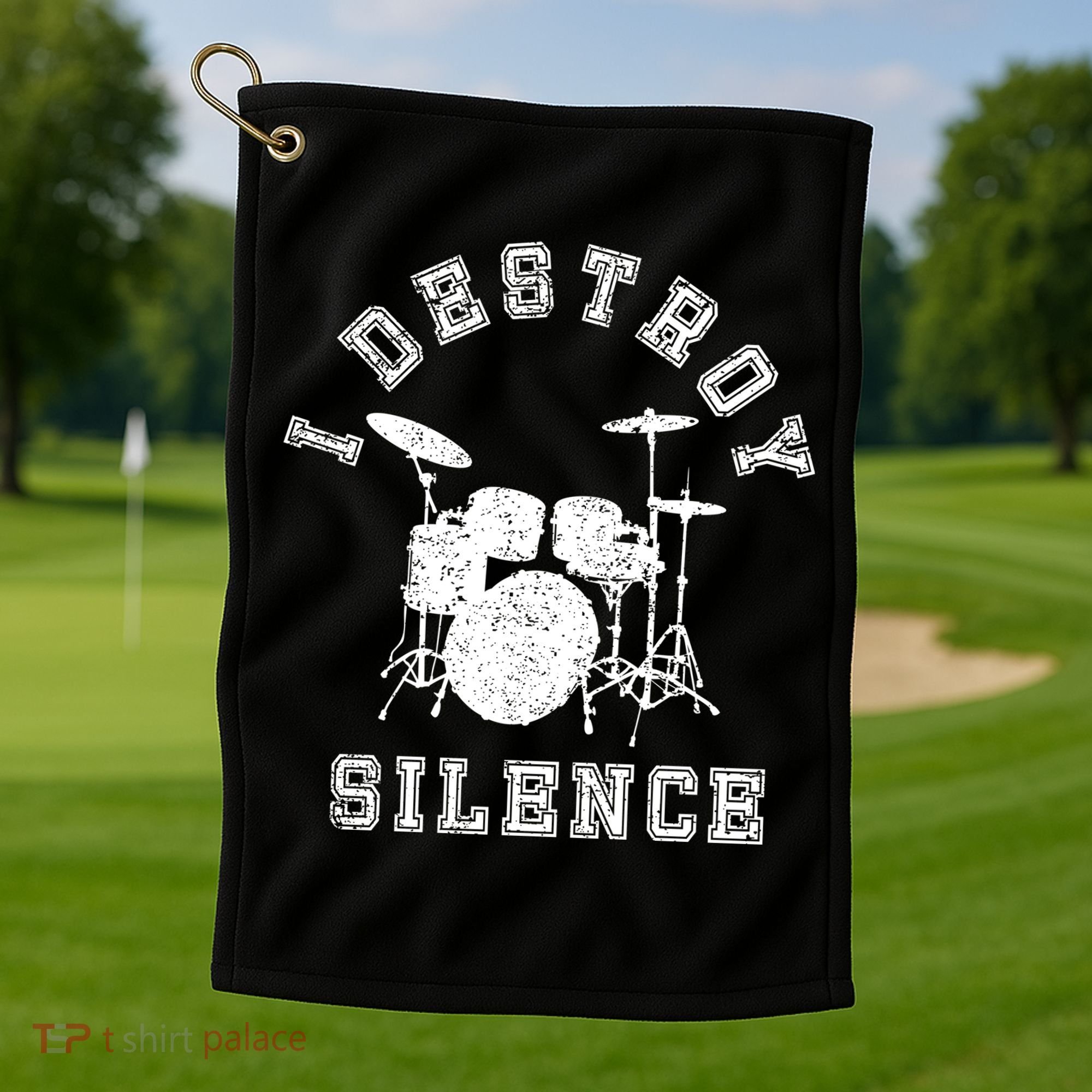 I Destroy Silence Drums Gift Drummer Rock Band Music Fan Golf Towel