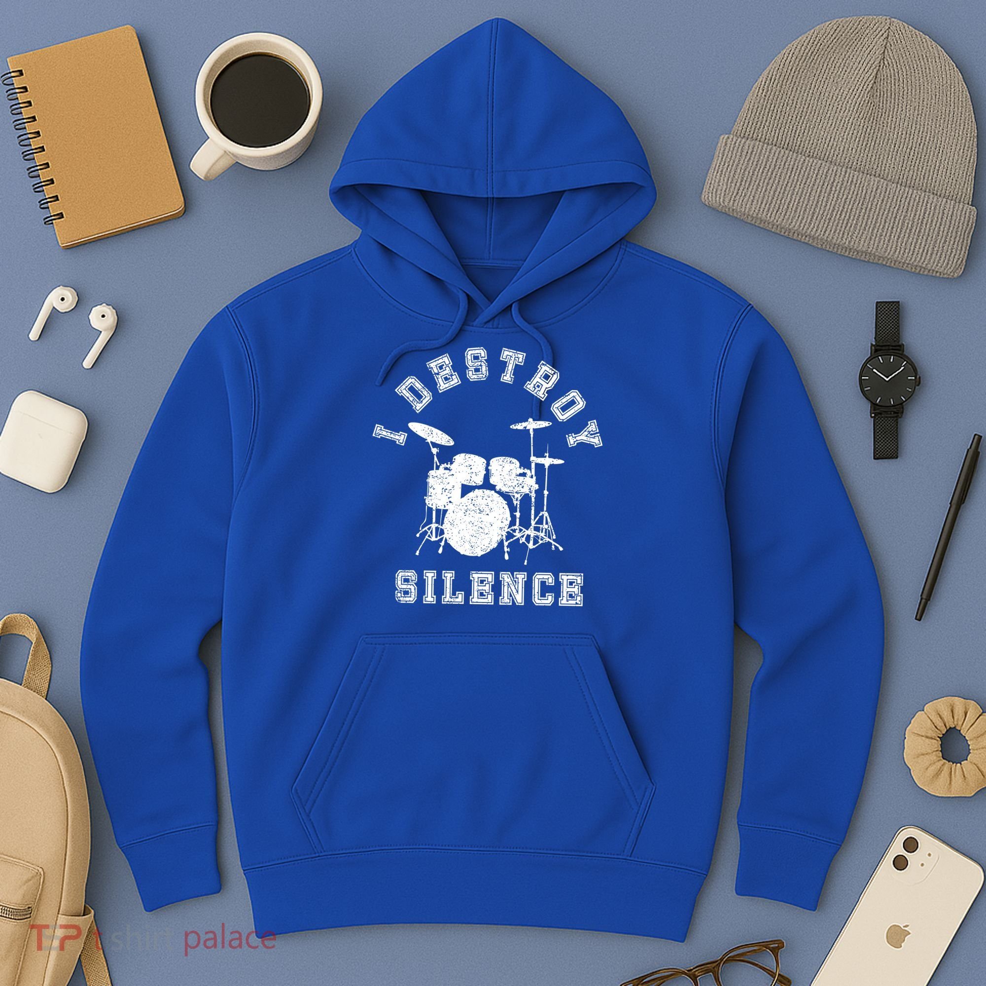 I Destroy Silence Drums Gift Drummer Rock Band Music Fan Hoodie