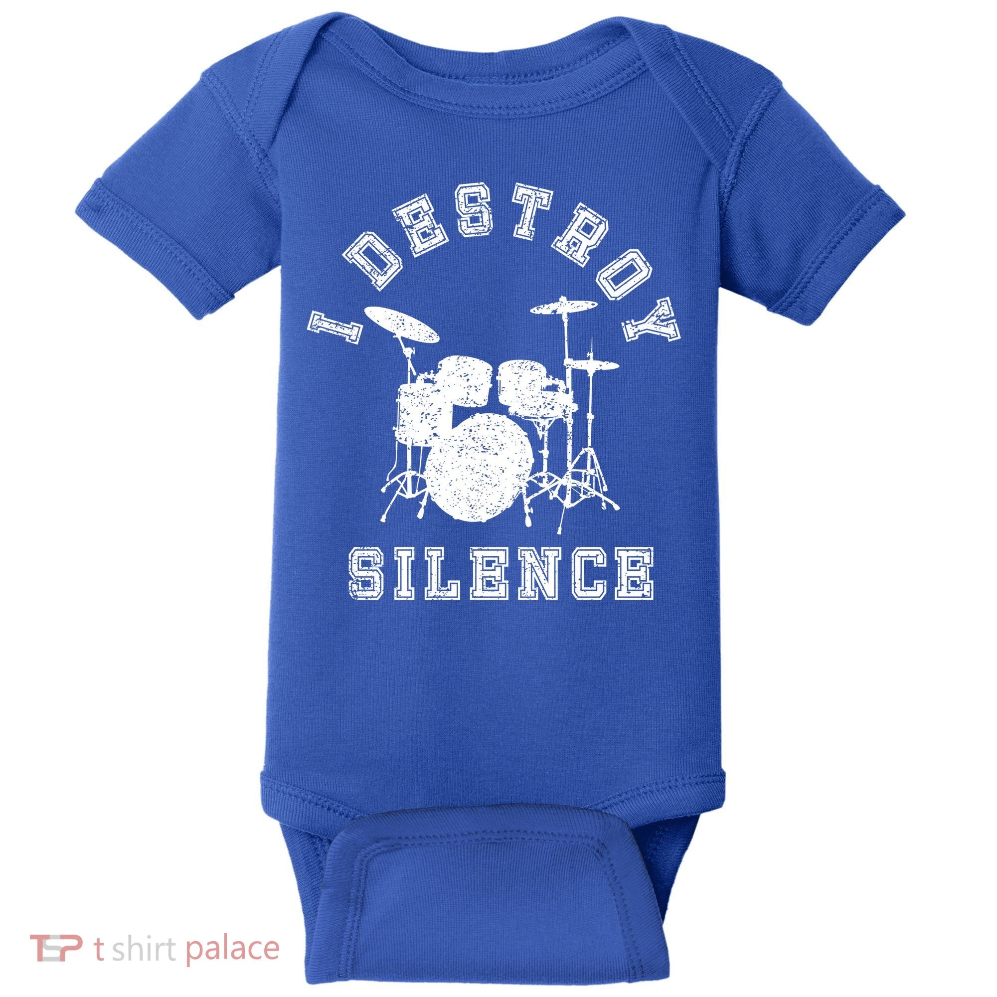 I Destroy Silence Drums Gift Drummer Rock Band Music Fan Baby Bodysuit