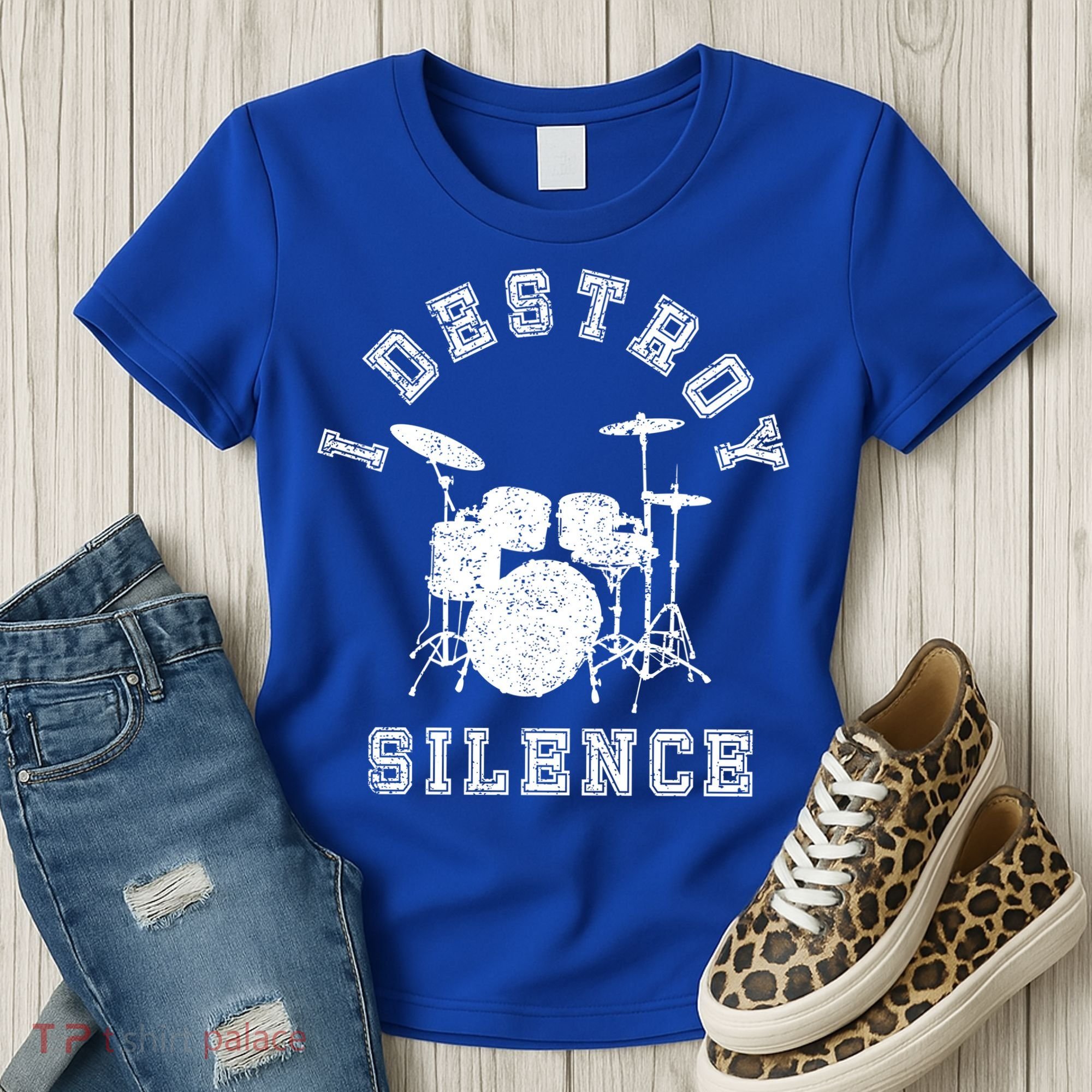 I Destroy Silence Drums Gift Drummer Rock Band Music Fan Women's T-Shirt