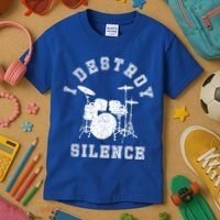 I Destroy Silence Drums Gift Drummer Rock Band Music Fan Kids T-Shirt thumb 3