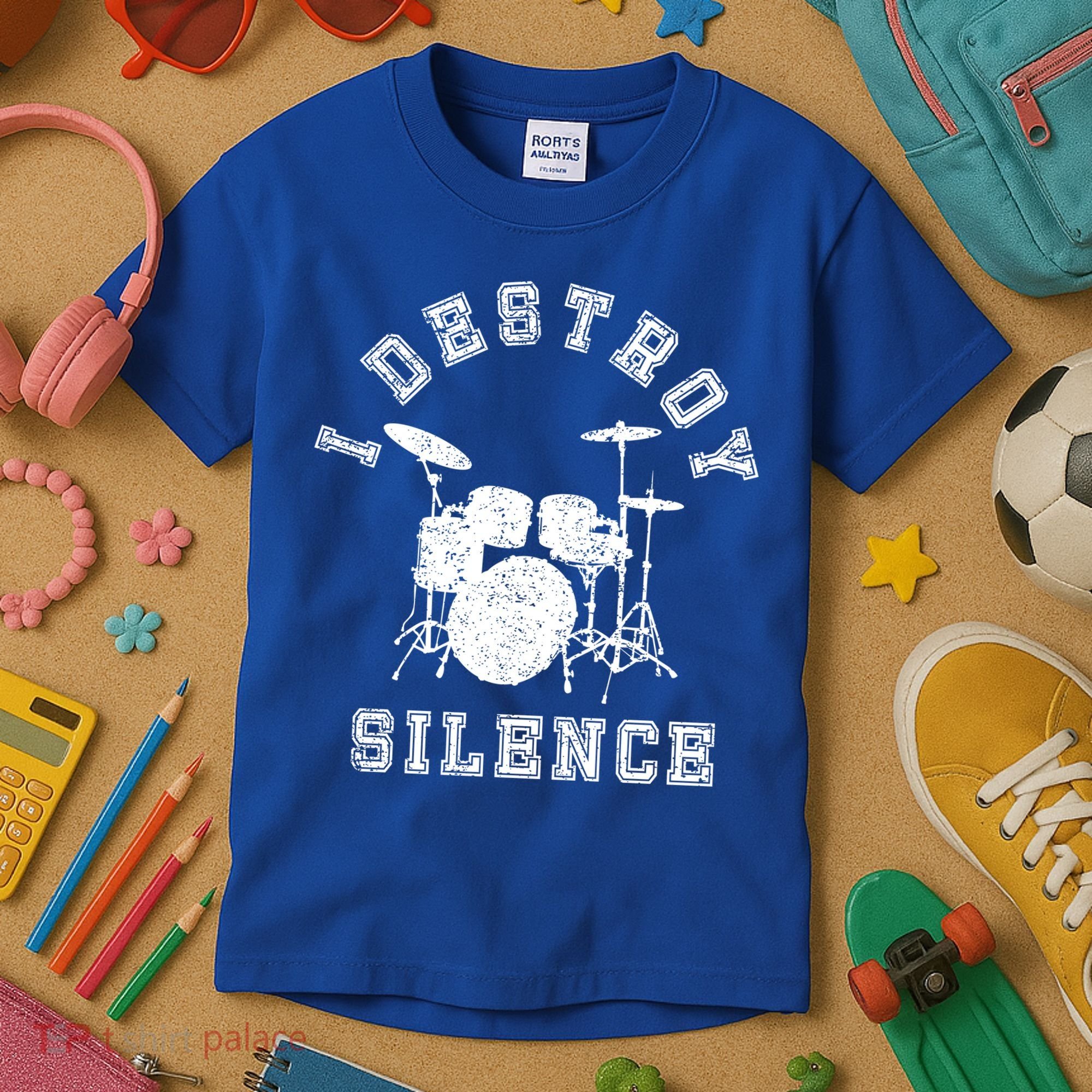 I Destroy Silence Drums Gift Drummer Rock Band Music Fan Kids T-Shirt