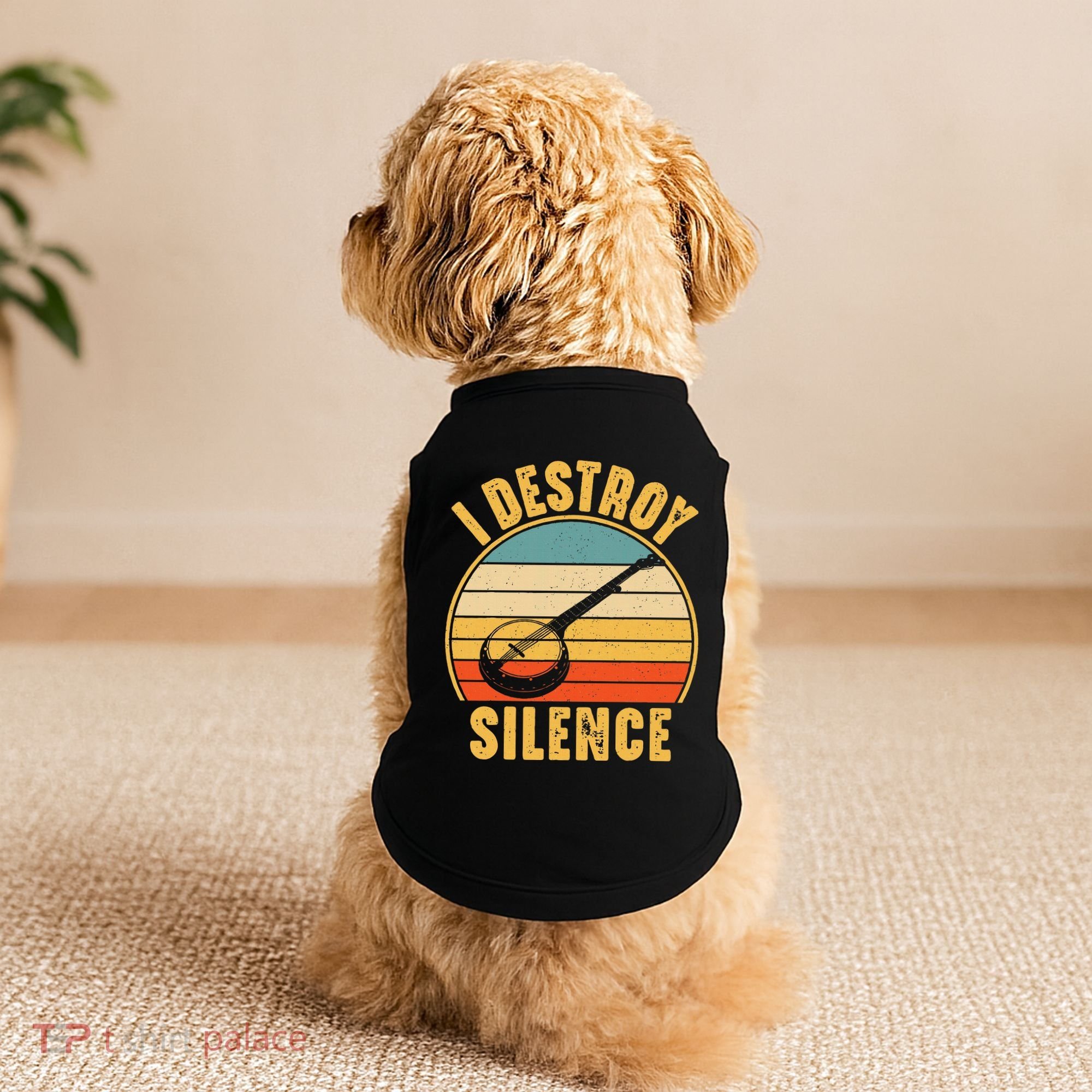 I Destroy Silence Banjo Funny Musical Instrument Doggie Tank