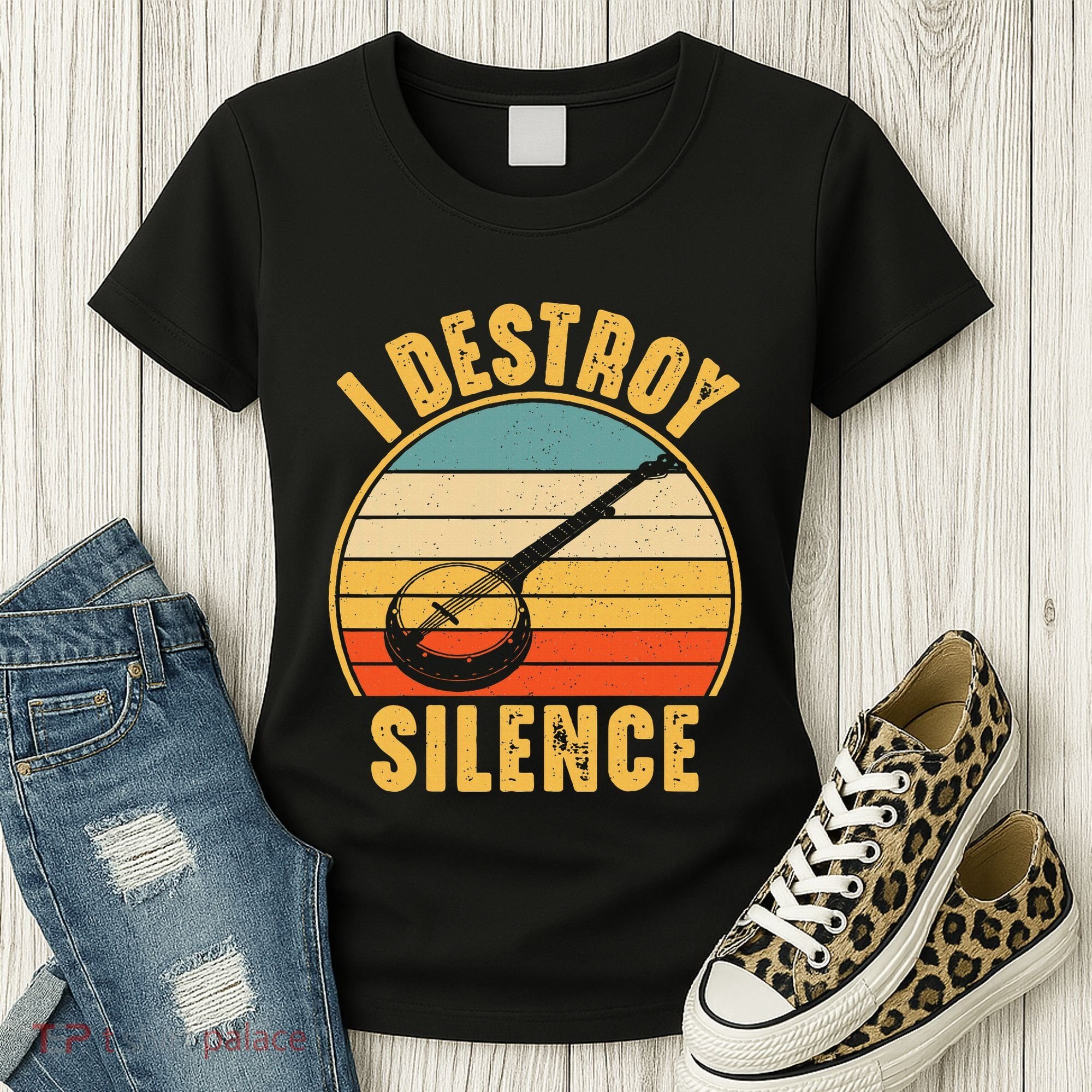 I Destroy Silence Banjo Funny Musical Instrument Women's T-Shirt