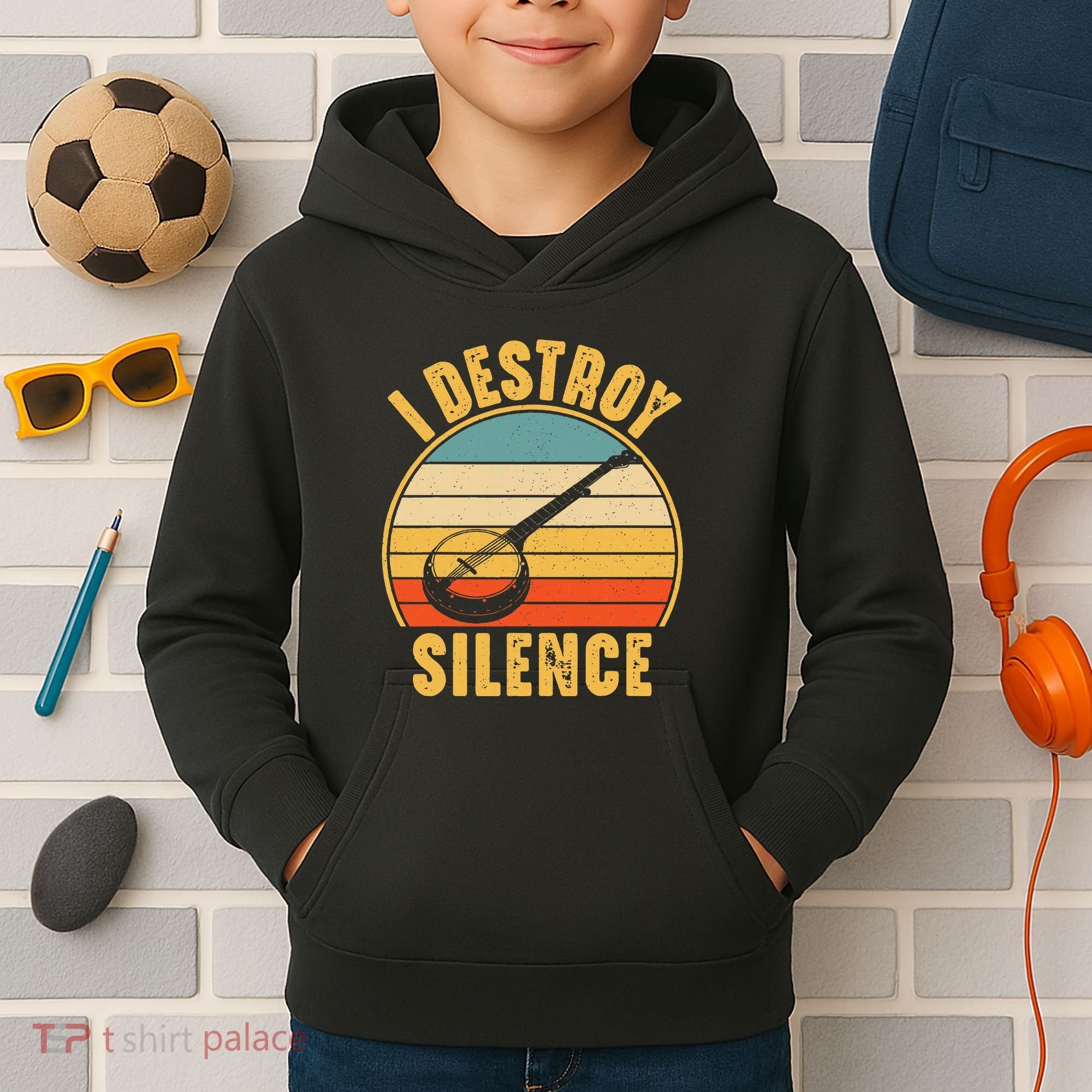 I Destroy Silence Banjo Funny Musical Instrument Kids Hoodie
