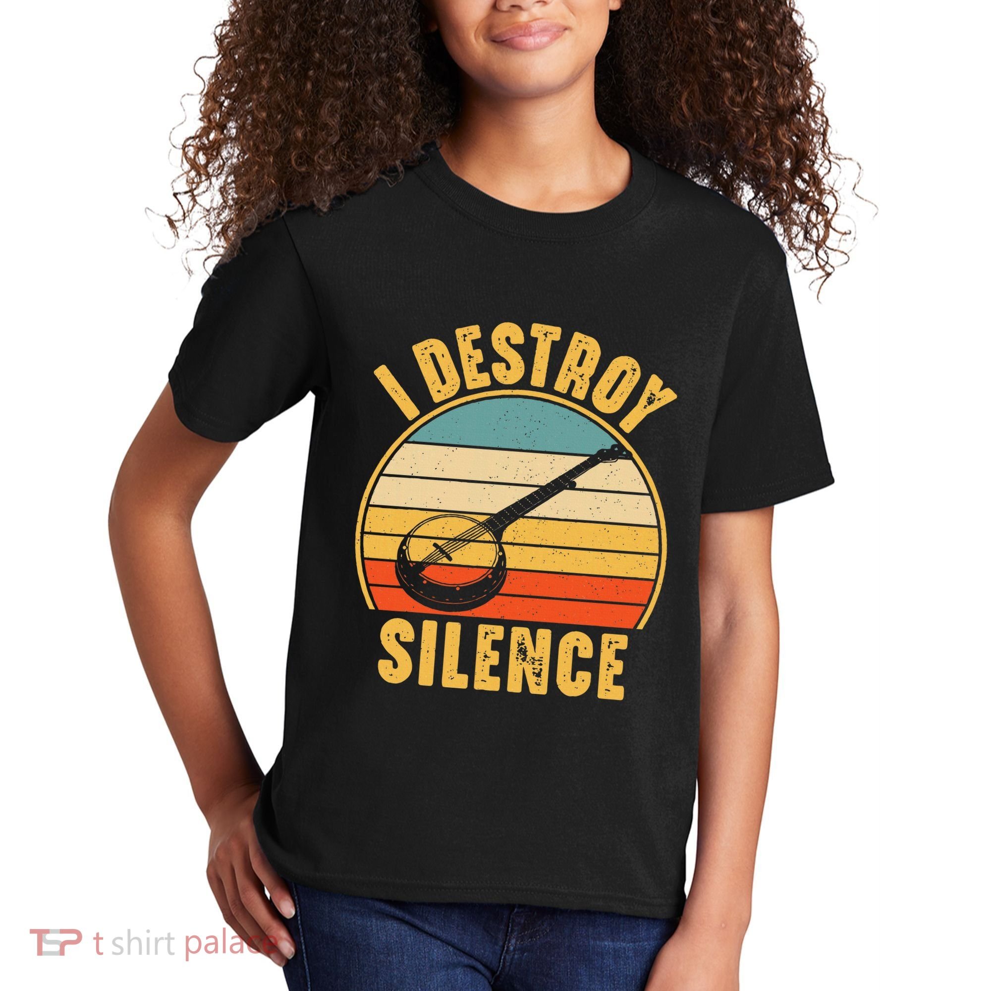 I Destroy Silence Banjo Funny Musical Instrument Kids T-Shirt