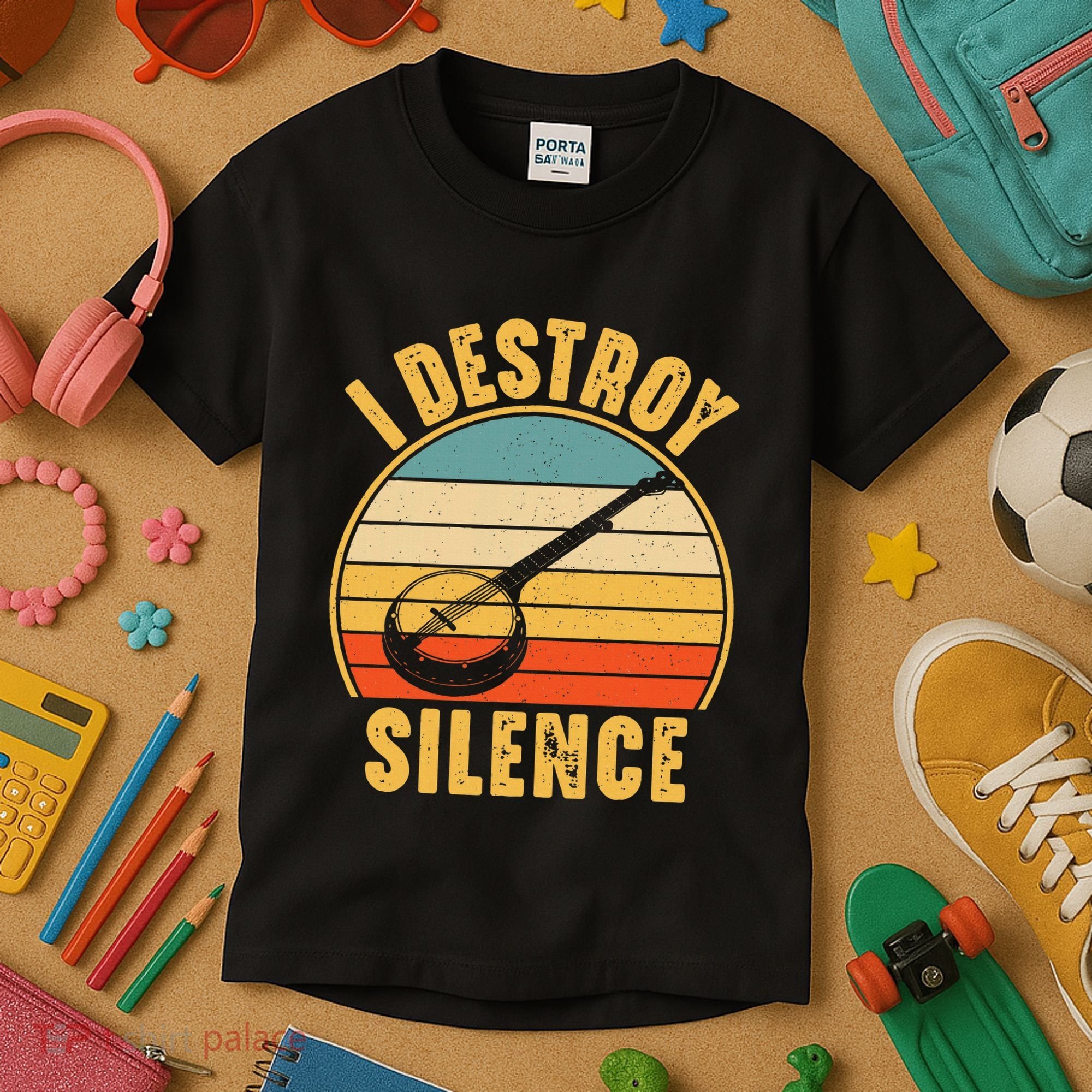 I Destroy Silence Banjo Funny Musical Instrument Kids T-Shirt