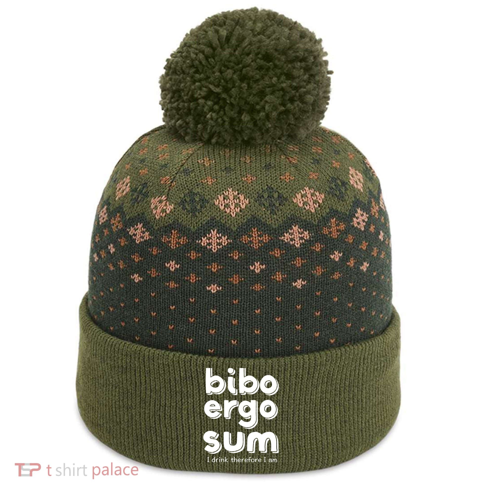 I Drink Therefore I Am Bibo Ergo Sum Philosophy The Baniff Cuffed Pom Beanie