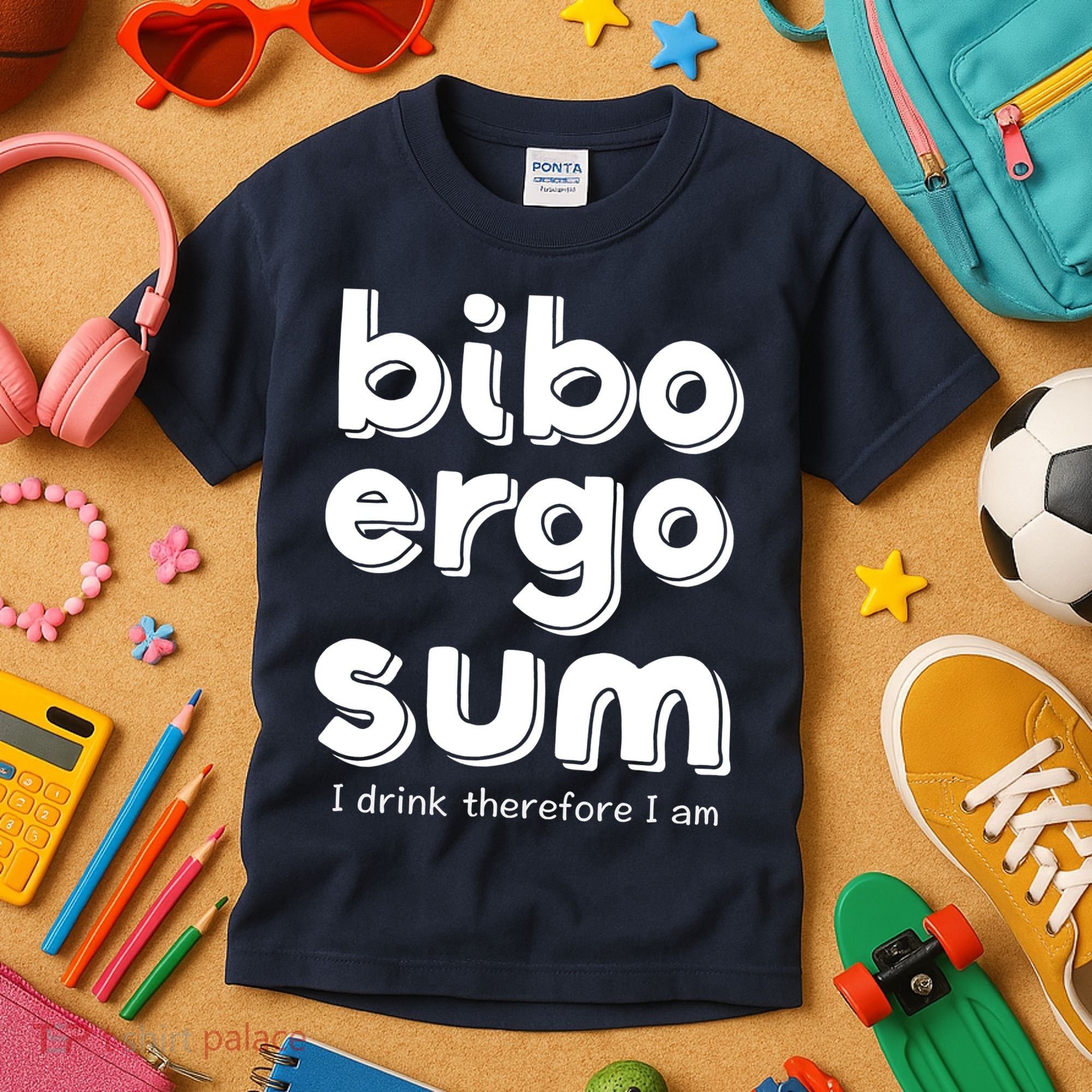 I Drink Therefore I Am Bibo Ergo Sum Philosophy Kids T-Shirt