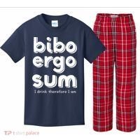 I Drink Therefore I Am Bibo Ergo Sum Philosophy Kids Plaid Pajama Set thumb 0