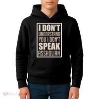 I Don't Understand You I Don't Speak Assholian Funny Kids Hoodie thumb 4