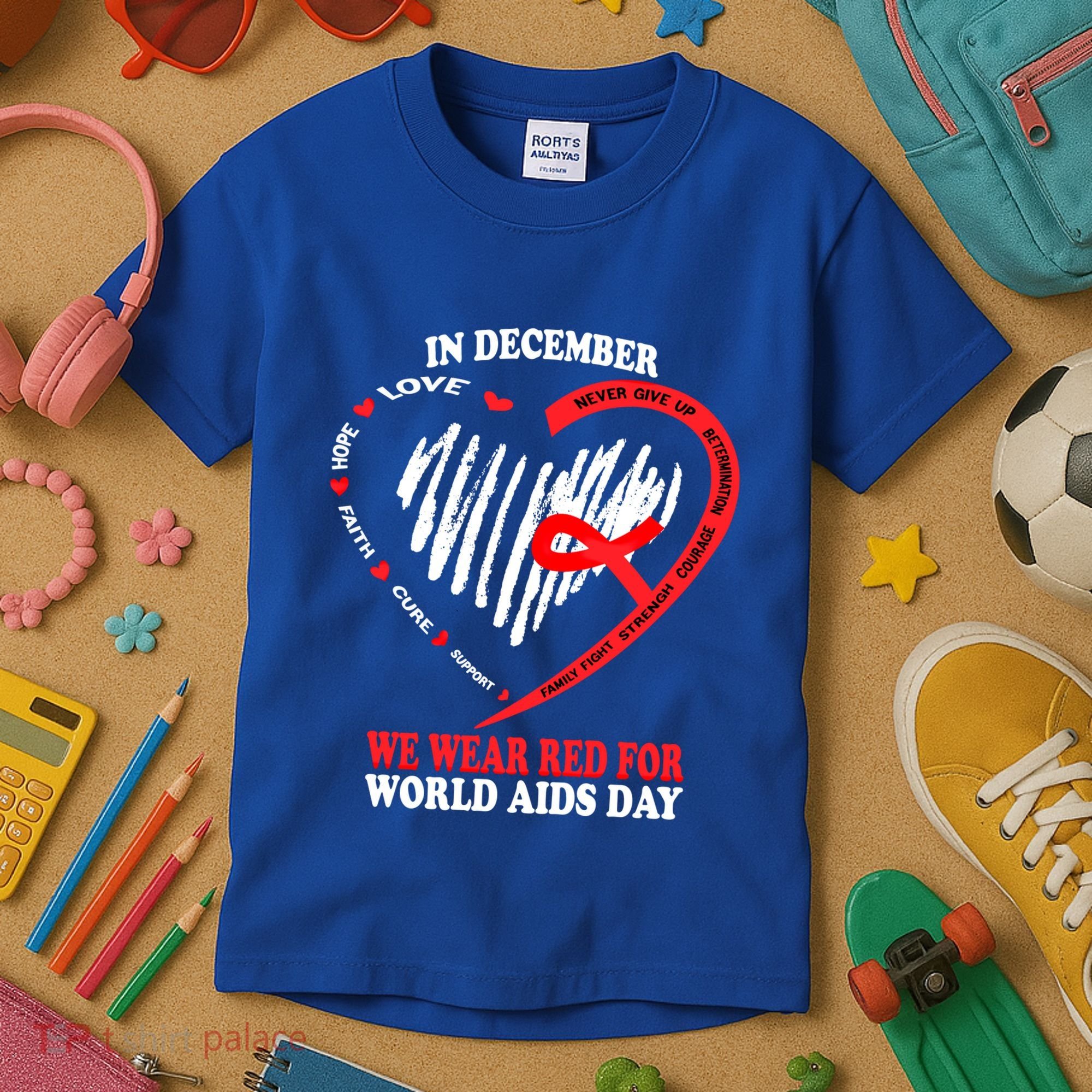 In December We Wear Red For World Aids Day Awareness Gift Kids T-Shirt