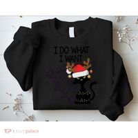 I Do What I Want Christmas Tree Cat Gift Sweatshirt thumb 2