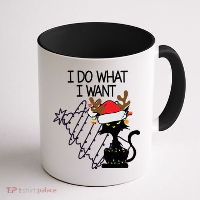 I Do What I Want Christmas Tree Cat Gift Coffee Mug back