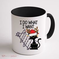I Do What I Want Christmas Tree Cat Gift Coffee Mug thumb 1