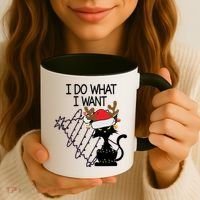 I Do What I Want Christmas Tree Cat Gift Coffee Mug thumb 3