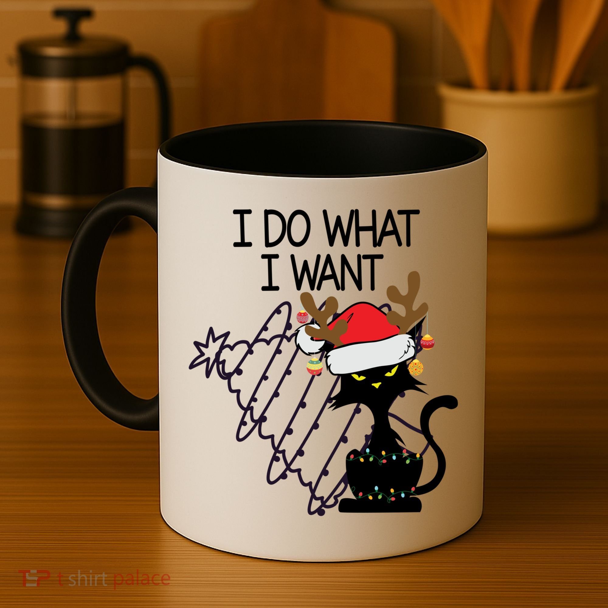 I Do What I Want Christmas Tree Cat Gift Coffee Mug