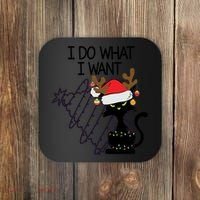 I Do What I Want Christmas Tree Cat Gift Coaster thumb 0