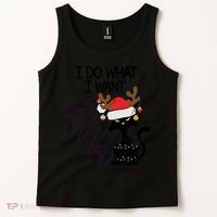 I Do What I Want Christmas Tree Cat Gift Tank Top thumb 2