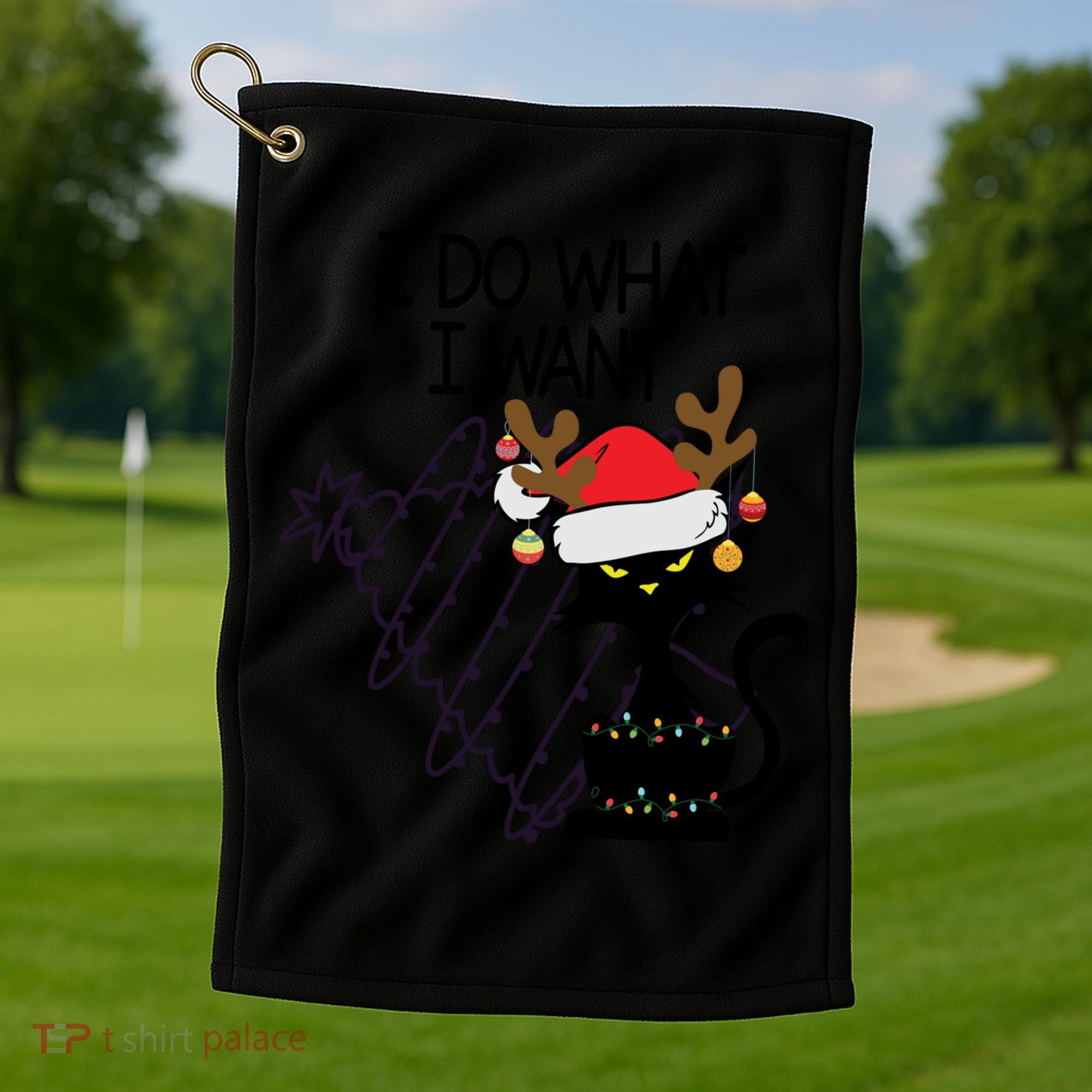 I Do What I Want Christmas Tree Cat Gift Golf Towel