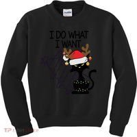 I Do What I Want Christmas Tree Cat Gift Kids Sweatshirt thumb 0