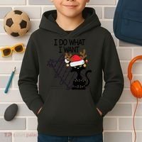 I Do What I Want Christmas Tree Cat Gift Kids Hoodie thumb 2