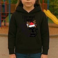 I Do What I Want Christmas Tree Cat Gift Kids Hoodie thumb 3