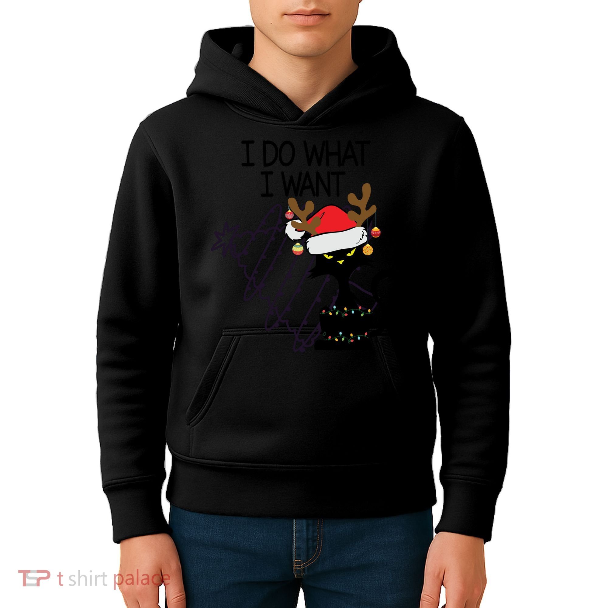 I Do What I Want Christmas Tree Cat Gift Kids Hoodie