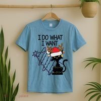 I Do What I Want Christmas Tree Cat Gift T-Shirt thumb 2