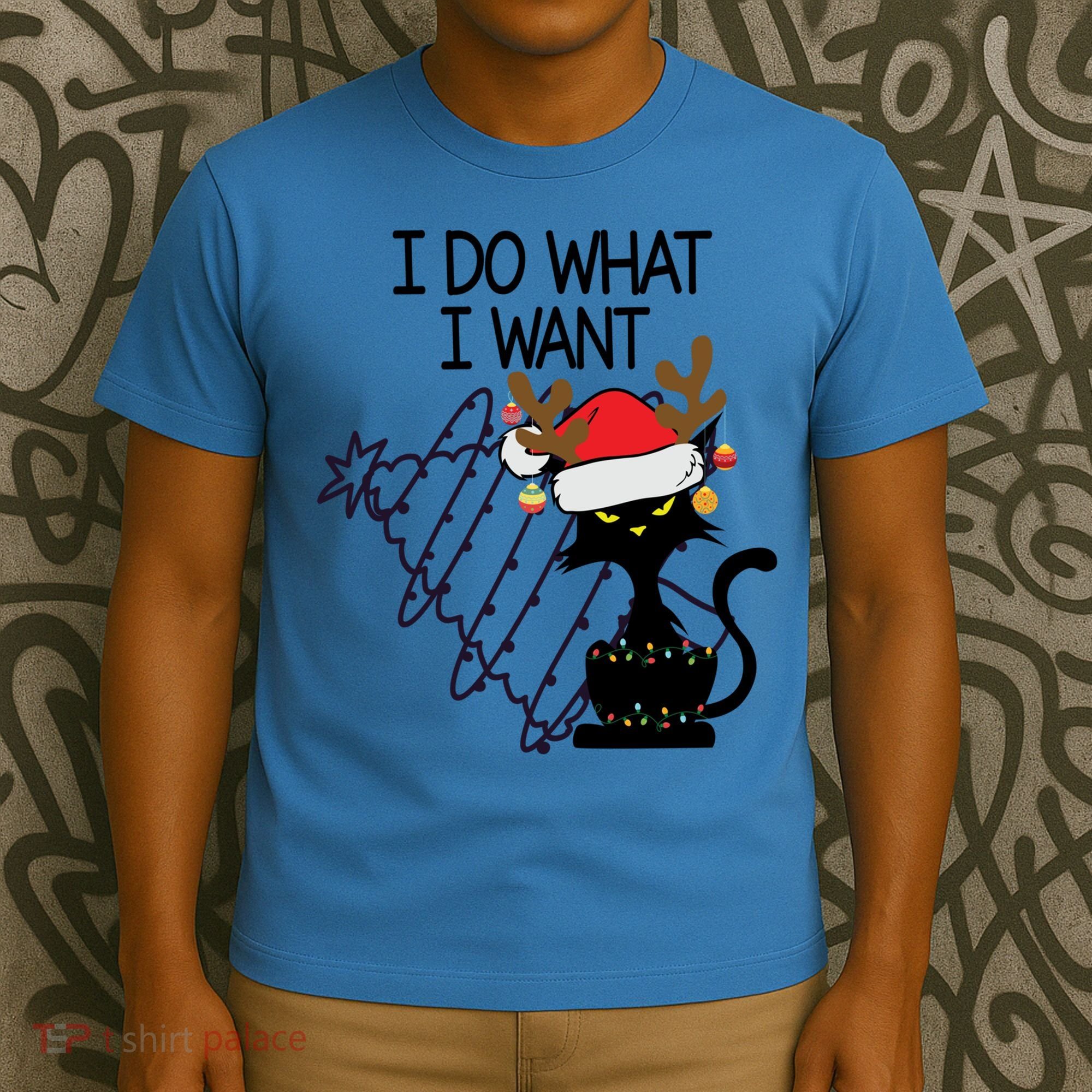 I Do What I Want Christmas Tree Cat Gift T-Shirt