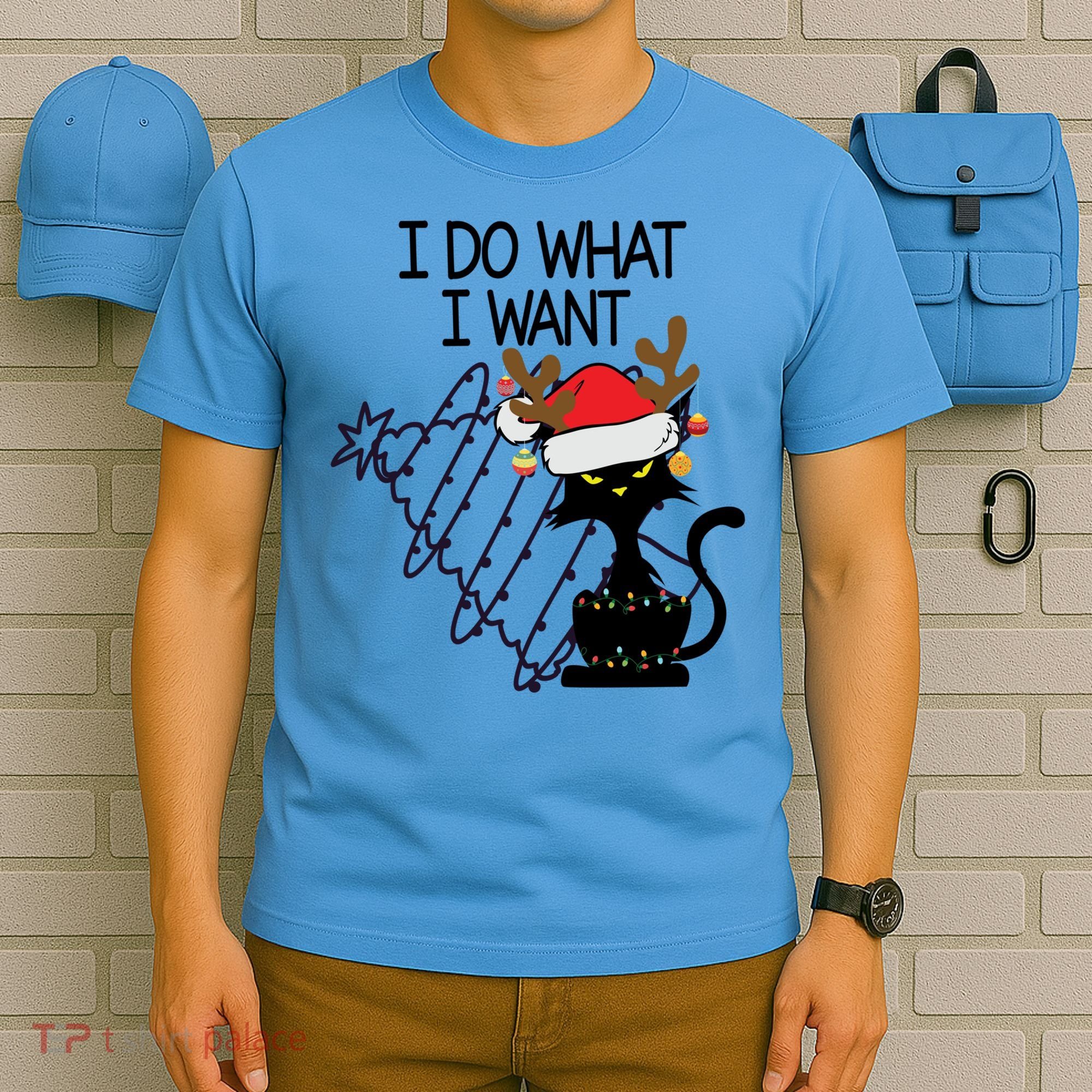 I Do What I Want Christmas Tree Cat Gift T-Shirt