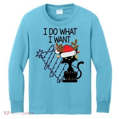 I Do What I Want Christmas Tree Cat Gift Kids Long Sleeve Shirt