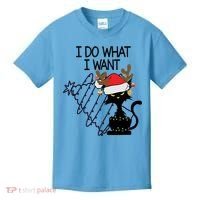 I Do What I Want Christmas Tree Cat Gift Kids T-Shirt thumb 0