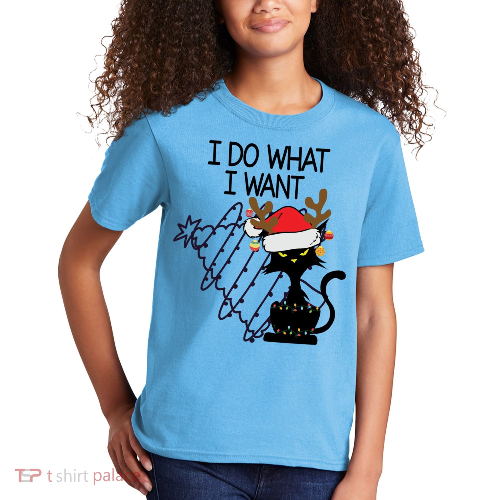 I Do What I Want Christmas Tree Cat Gift Kids T-Shirt