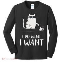 I Do What I Want Funny Cat Lovers Kids Long Sleeve Shirt thumb 0