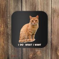 I Do What I Want Funny Orange Tabby Cat Lovers Gifts Coaster thumb 0