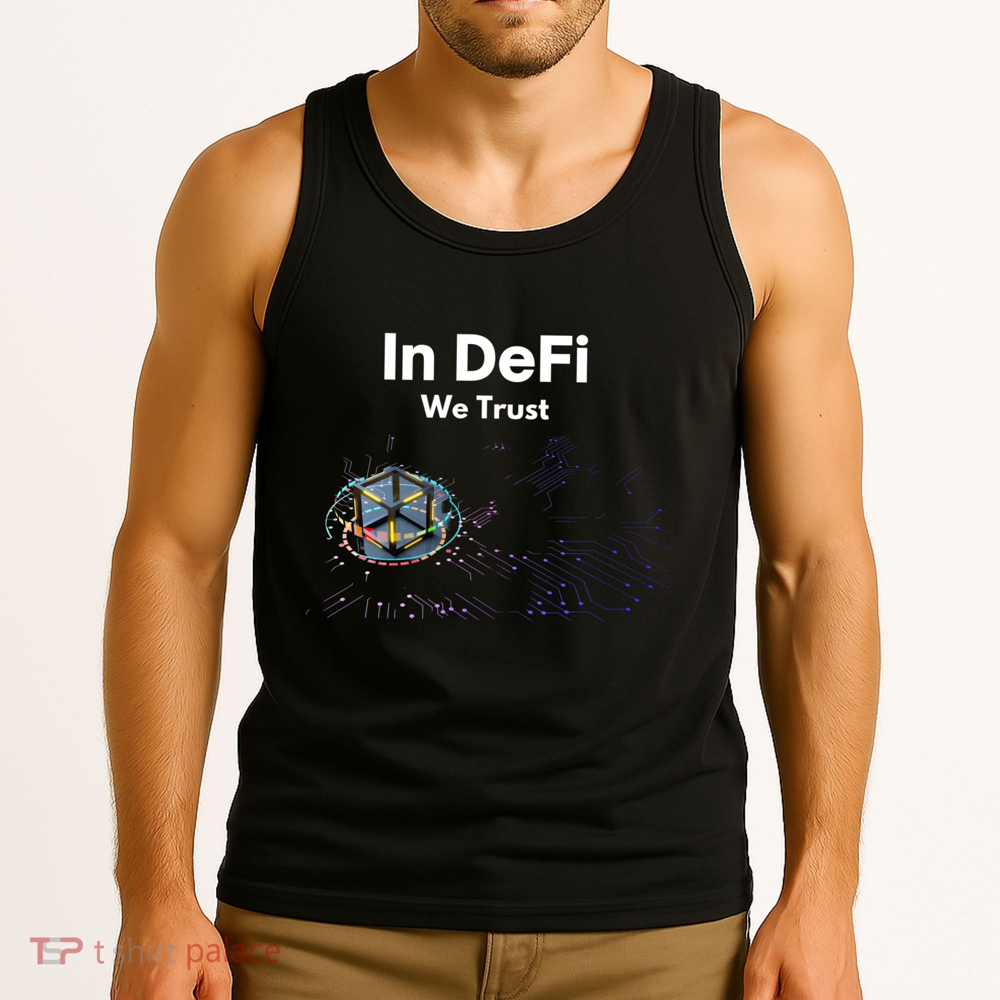 In DeFi We Trust Cryptocurrency Bitcoin Ethereum Blockchain Tank Top